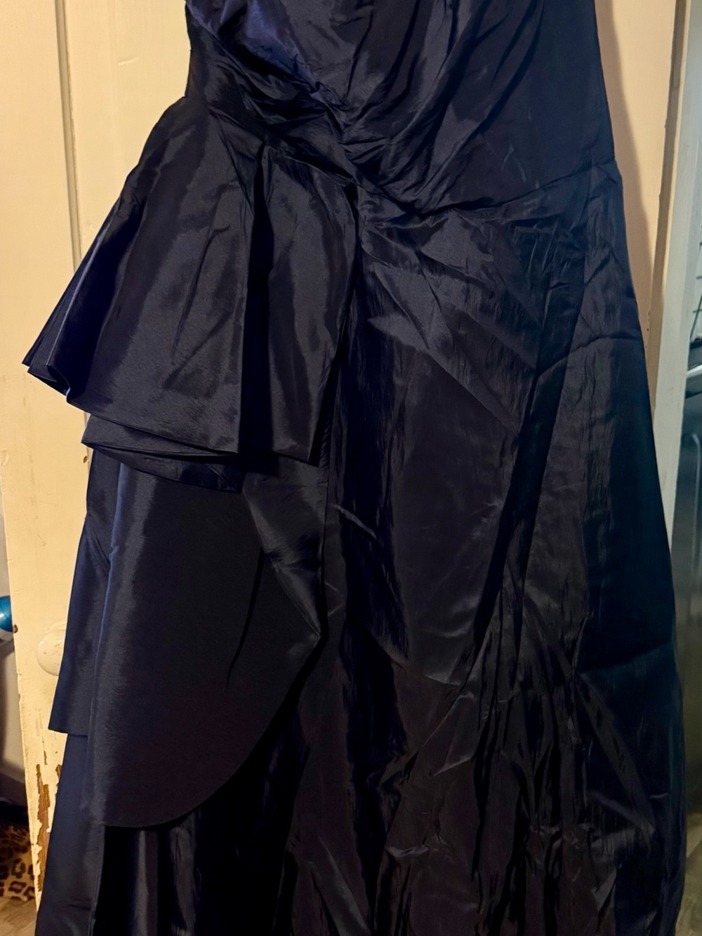 One-Shoulder Navy Satin Evening Dress